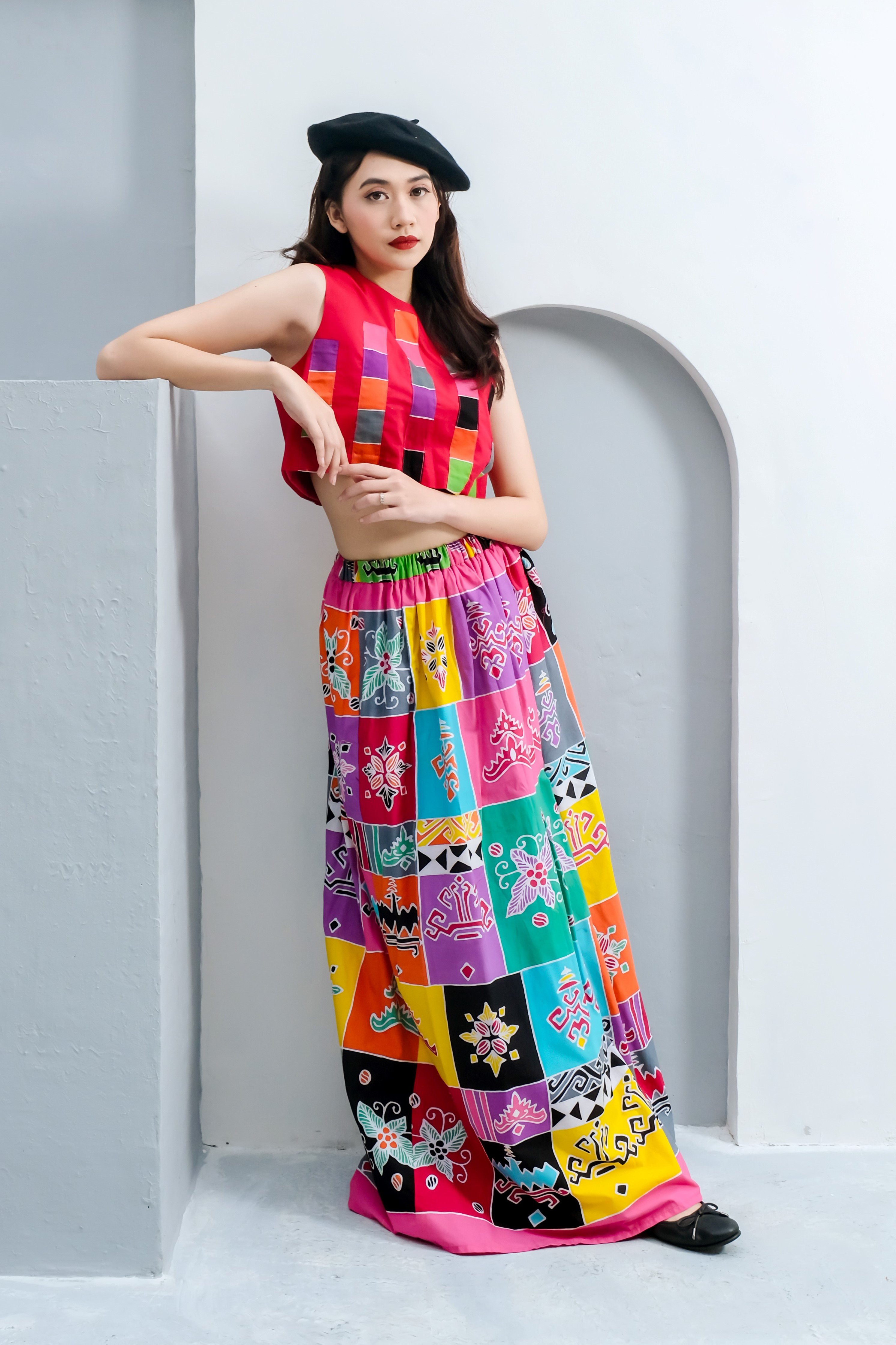 Adiwarna Crop Top Maxi Skirt Batik Tulis motif Lampung bahan Katun fit to L