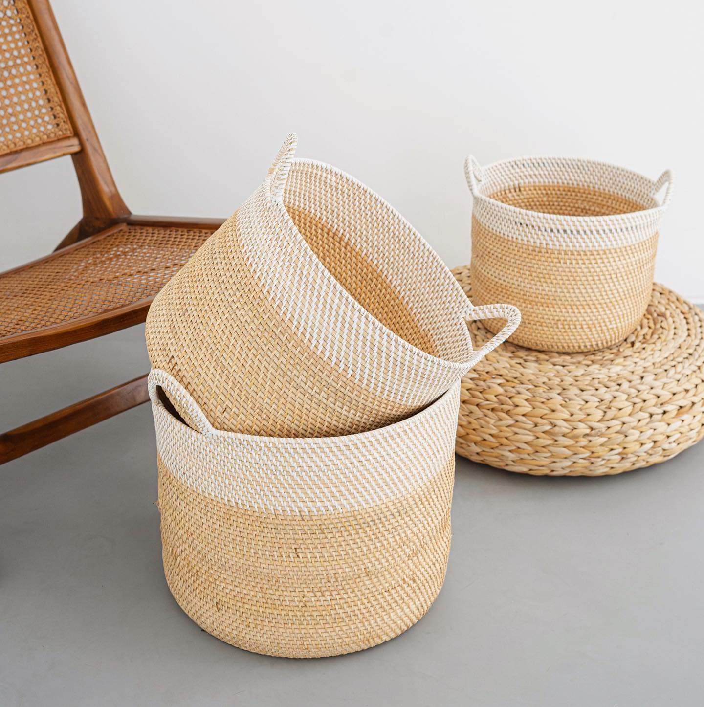 keranjang rotan set telu