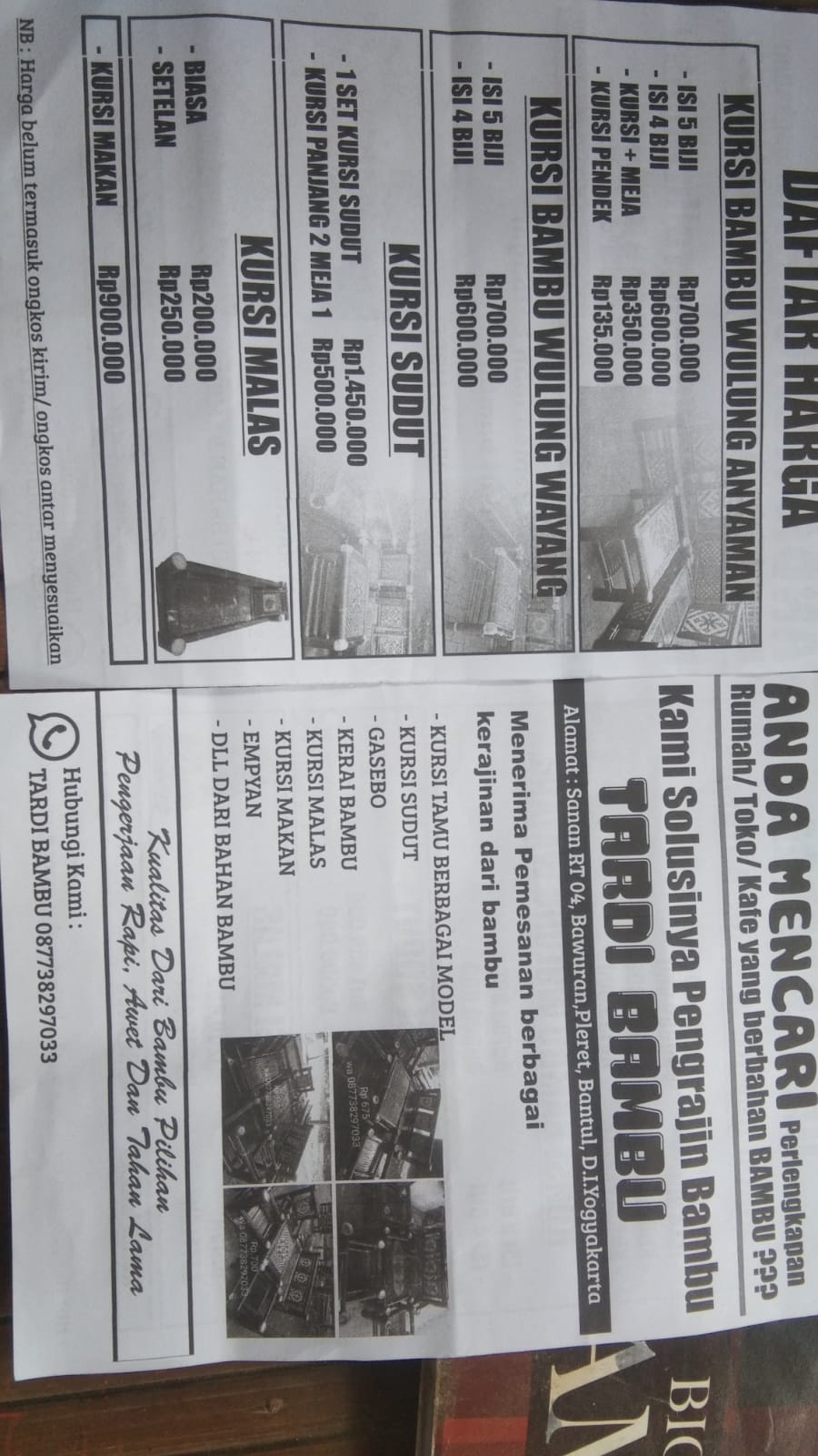Kursi Meja Bambu 087738297033 WA