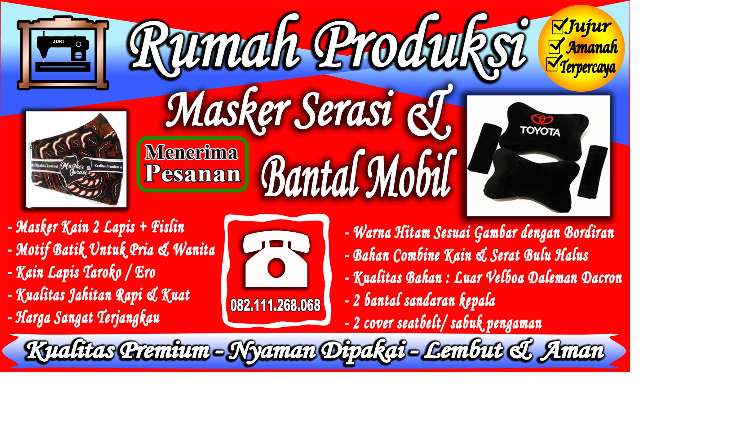 BANTAL MOBIL 2 IN 1 HONDA-MITSUBISHI-TOYOTA-SUZUKI