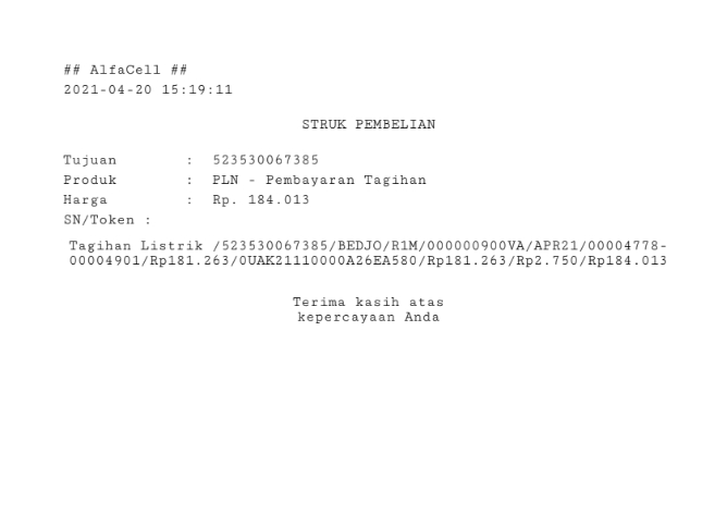 Quota , pulsa dan token listrik ( alfacell )