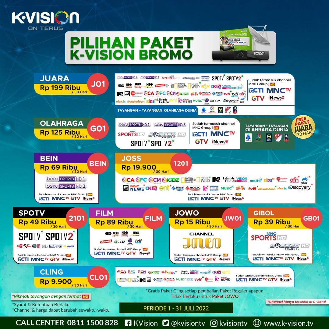 Paket SPOTV untuk KVISON Free RCTI, MNCTV, iNews, GTV