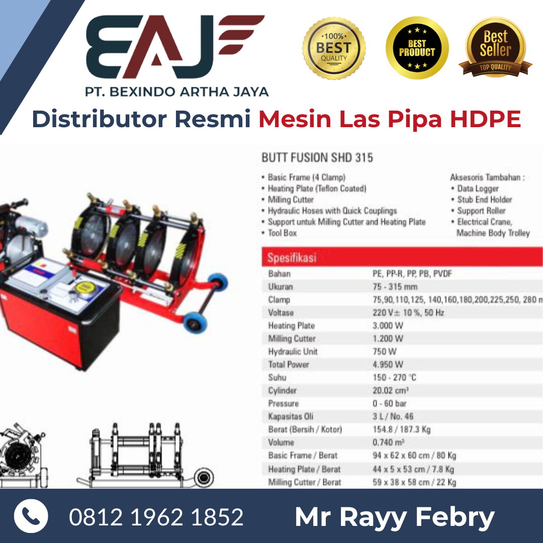 Mesin Las Pipa HDPE 250 63mm SHD 250 4 Clam | Mesin Las HDPE