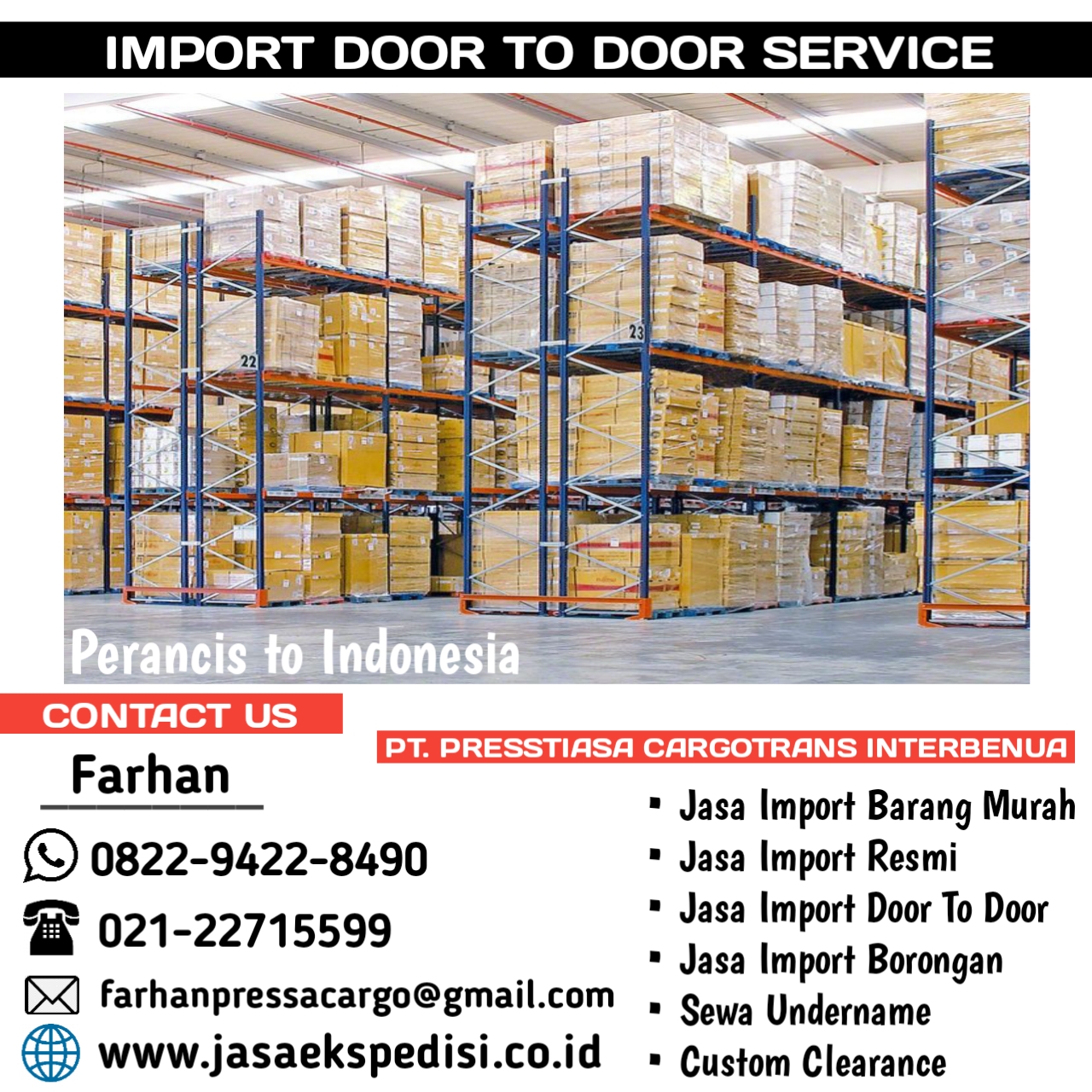 JASA CUSTOM CLEARANCE, DOOR TO DOOR BORONGAN RESMI UNDERNAME IMPORT | PRESSA CARGO